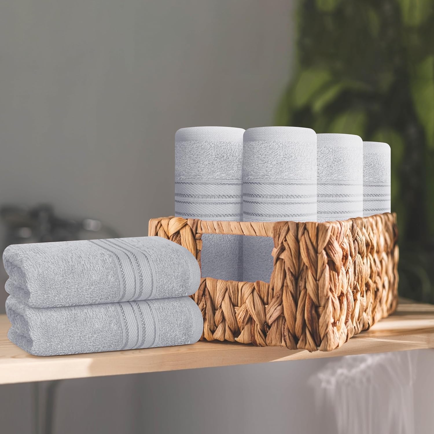 Boutiquo Ultra Soft 100% Cotton Washcloths 1800 Gsm | Contains Face Cloths Compact & Lightweight Multi Purpose Washcloths - Light Grey (12 Piece)