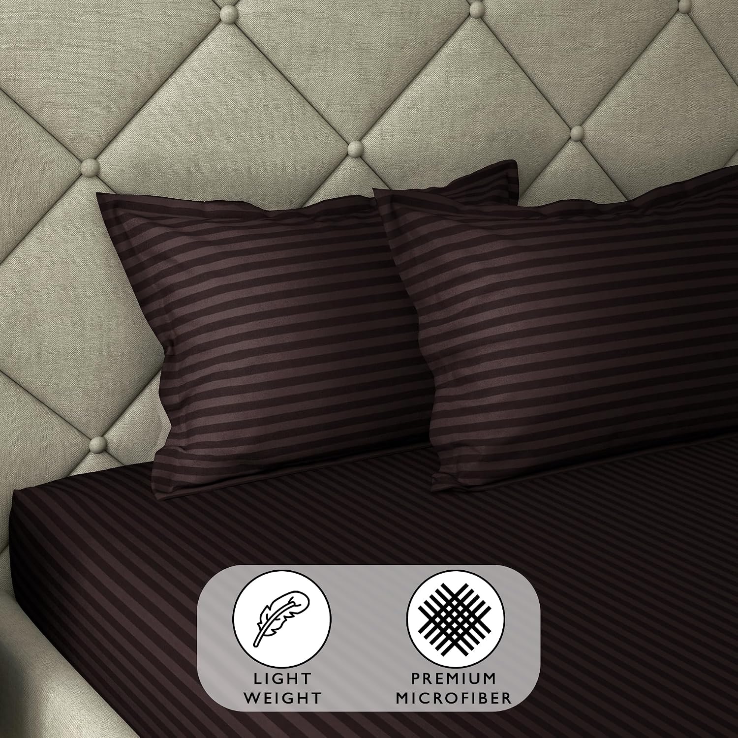Stripes King Size Cotton Bedsheet With 2 Pillow Covers - 86 X 94 Inches, Brown | Perfect For Home Decor, Guest House | Ideal For All Seasons