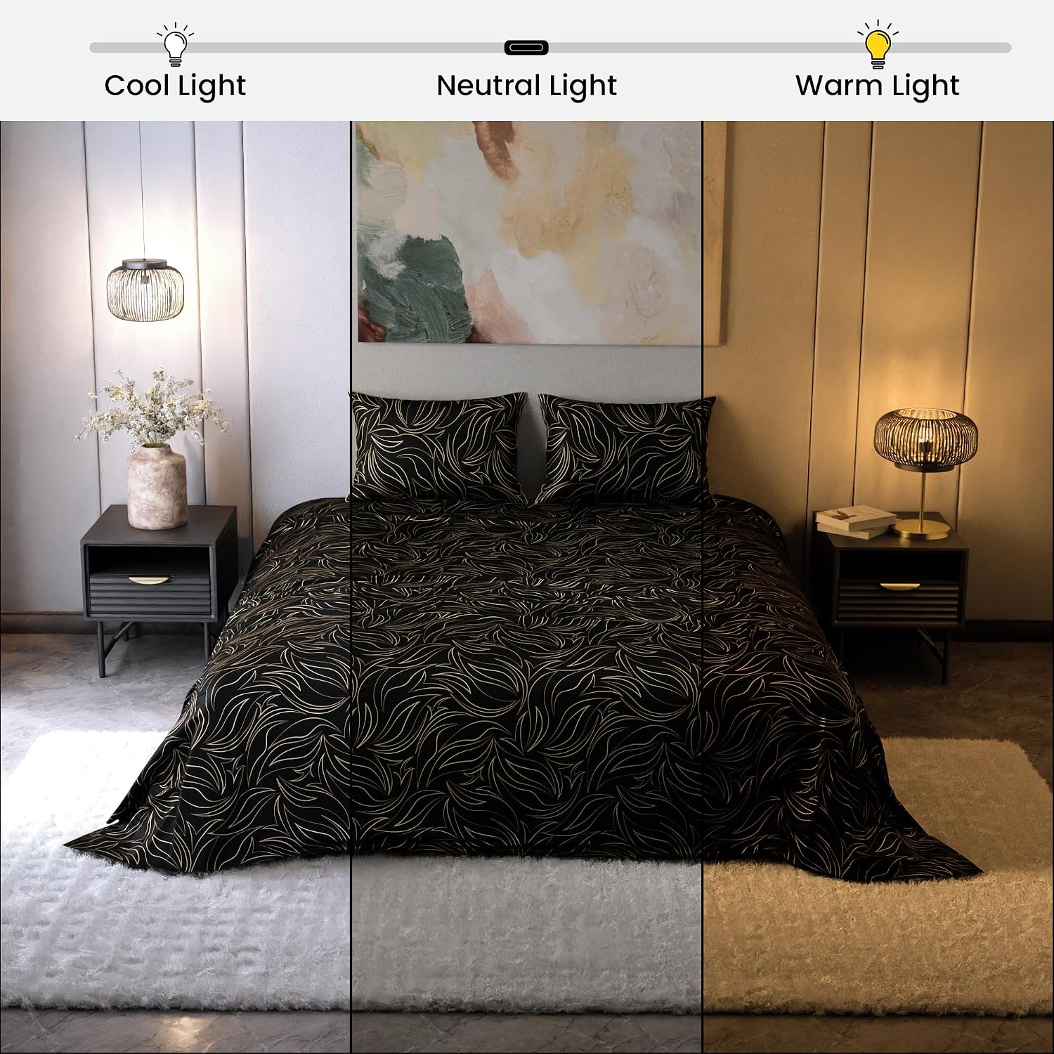 Premium Bedding Set King Size Bedsheet With 2 Pillow Covers | 90 X 108 Inches, Black | Ultimate Comfort, Breathable - Wedding Gift For Couples
