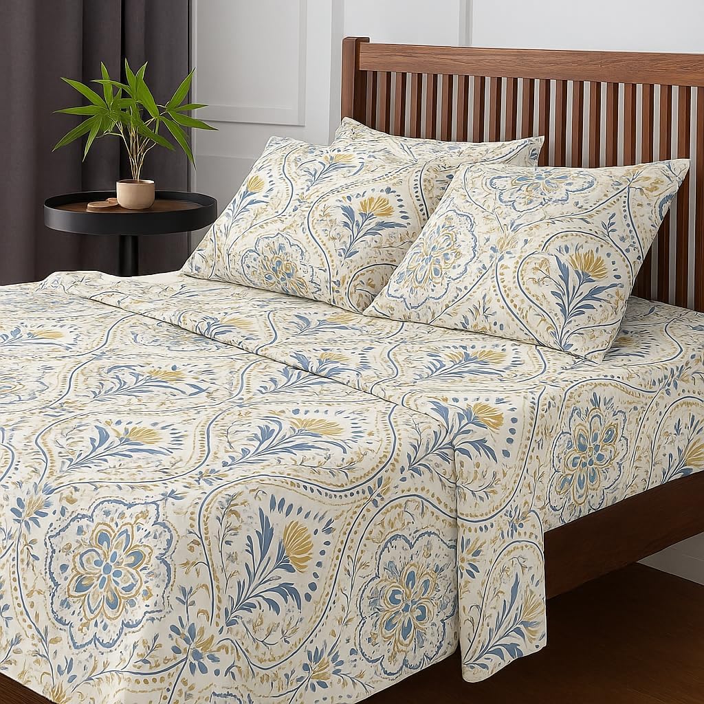 Printed Bedsheet For Queen Bed With 2 Matching Pillow Covers - 90 X 100 Inches, Multicolor | Soft, Wrinkle-Free, Soft Touch & Skin Friendly