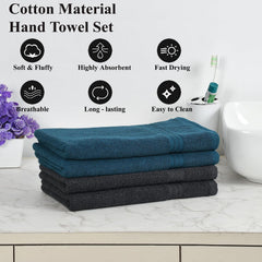 Fresh From Loom Luxury Fur Collection Hand Towel 500 Gsm Napkins Cotton High Absorbency Double Stitched Size (Black & Denim) - Set Of 4