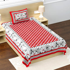 100% Cotton Single Bed Sheet With 1 Pillow Cover - 56 X 86 Inches, Grey & Red | Super Soft Microfiber, Breathable Wrinkle, Fade Resistant