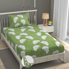 Elastic Fitted 1 Single Bedsheet With 1 Pillow Cover | 36 X 78 Inches, Light Green - Breathable & Durable, Soft Touch & Perfect For All Seasons