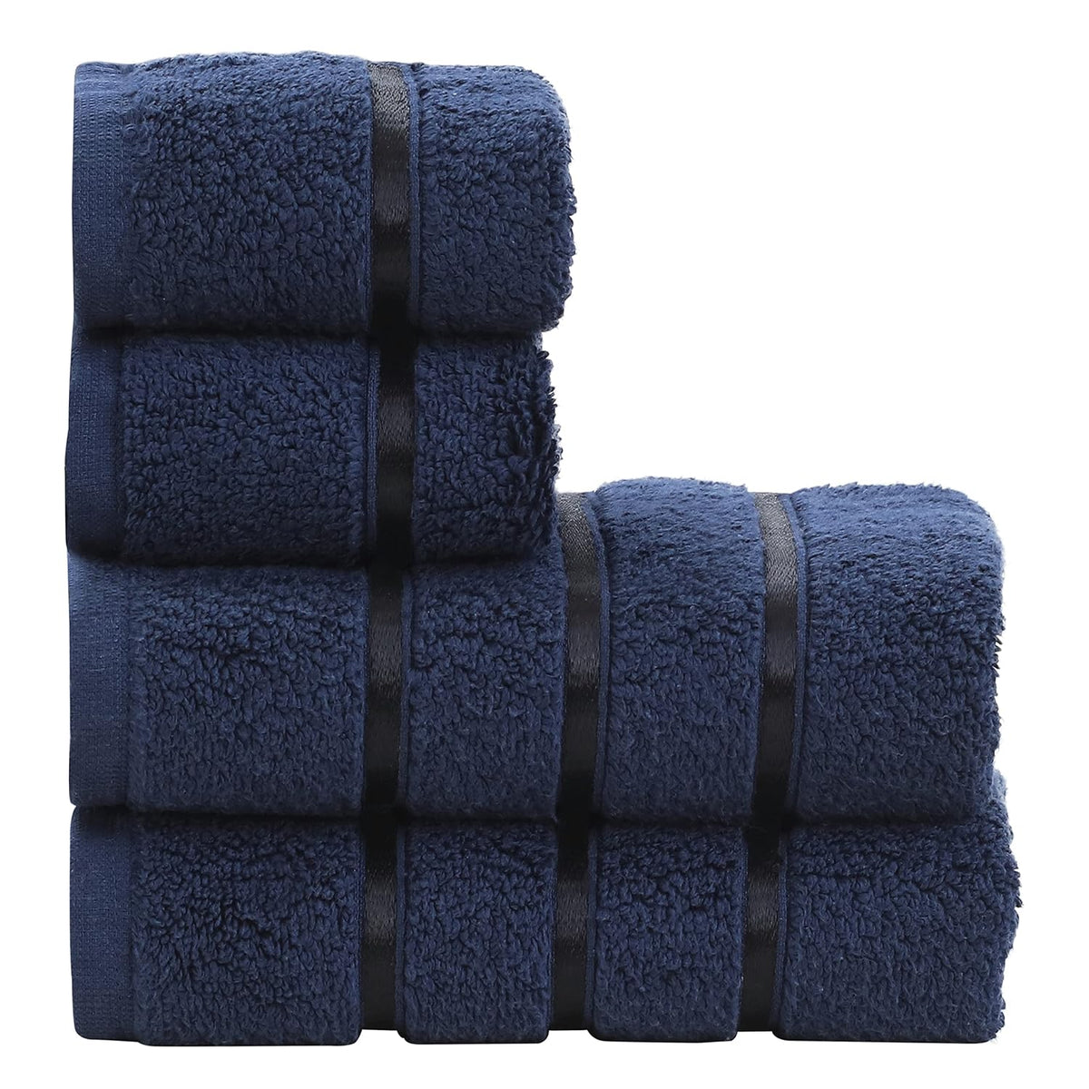Spread Spain Roman 100% Cotton Bath Towel 600gsm | Super Absorption Quick Dry Large & Small Towel Set - Navy Blue (Set Of 4)