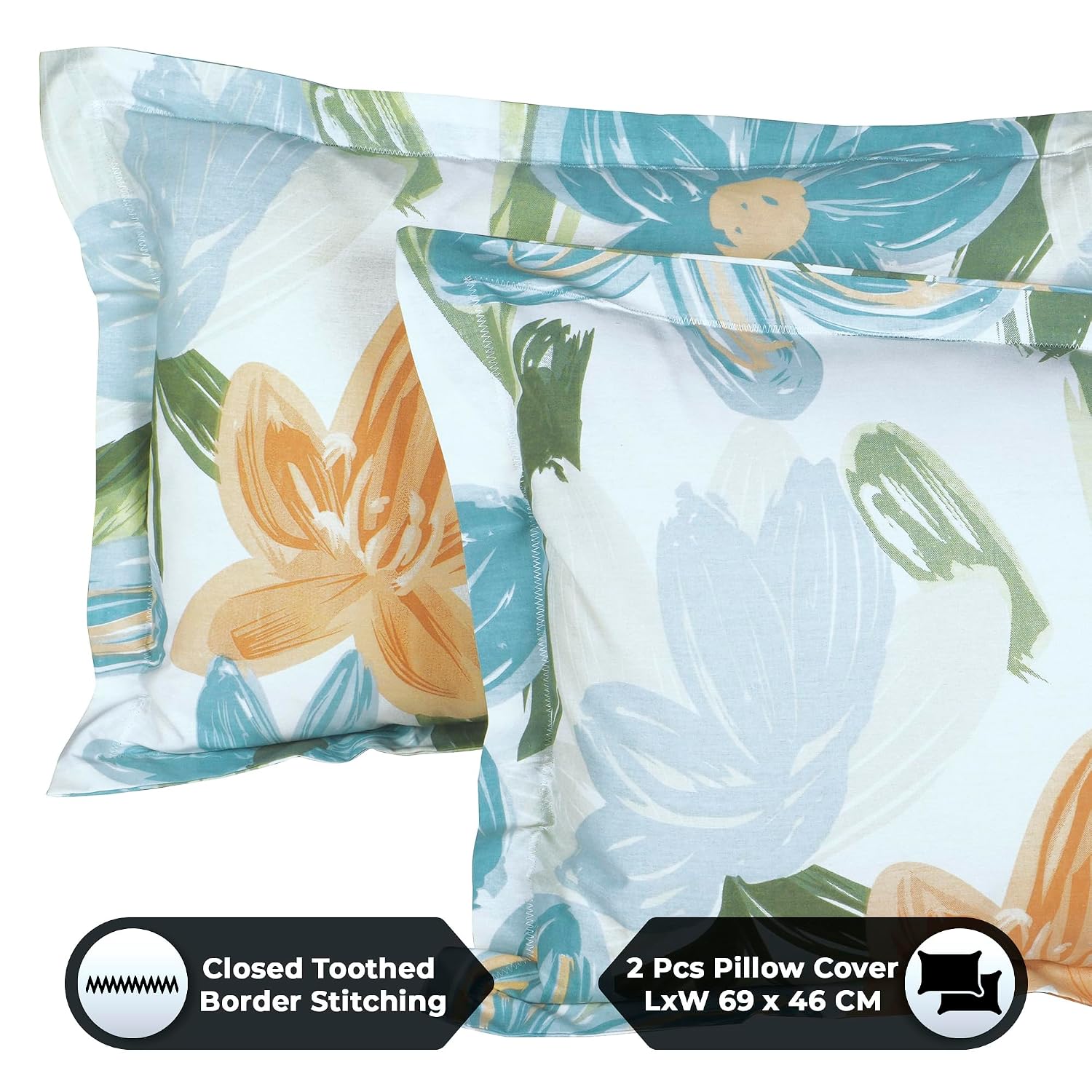Bedsheet For Double Bed Cotton With 2 Pillow Covers, White & Light Blue - Queen Size 88 X 100 Inches | 190 Thread Count - Ideal For Festive Occasions