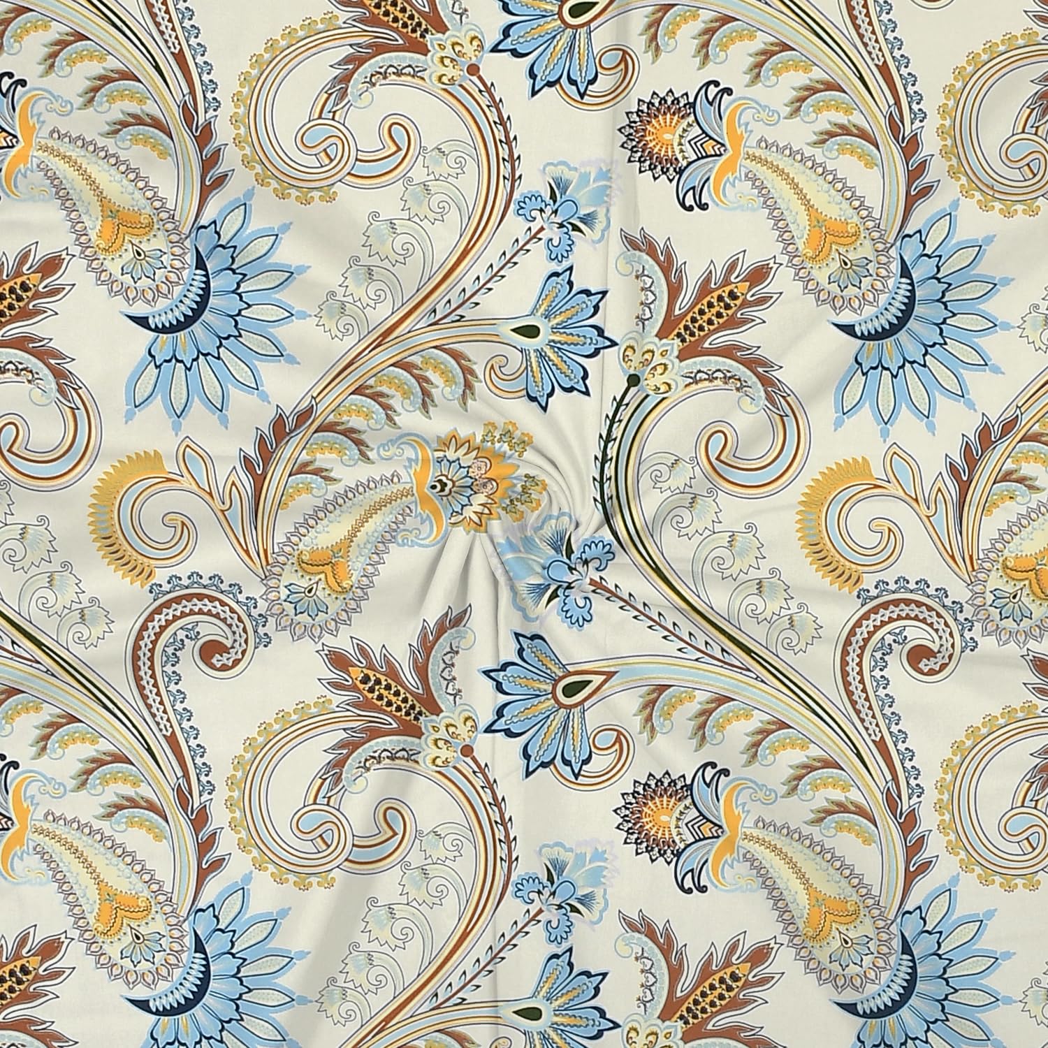 280 TC Print Cotton 1 Single Bedsheet With 1 Pillow Cover - 60 X 90 Inches, Cream & Blue | Soft & Breathable Fabric, Skin-Friendly Bed Sheet For All Seasons