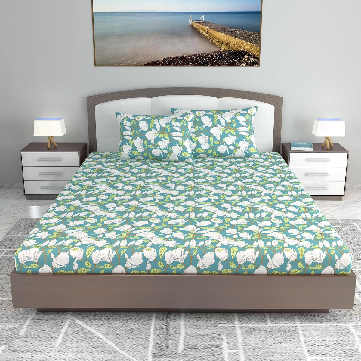 King Size Double Bedsheet With 2 Pillow Covers - 108 X 108 Inches, Meadow Green | Soft & Durable For Everyday Use - All Season Comfort
