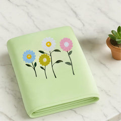 Divyam Floral Embroidered Bath Towel 350 Gsm | Premium Soft Microfiber Quick-Dry, Lightweight & Absorbent Towel With Pastel Daisy Design (Mint-Green)