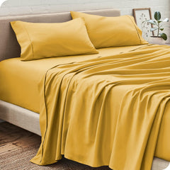 Perfect Flat Queen Size Bedsheet With 2 Matching Pillow Cover - 90 X 100 Inches, Yellow | Natural Breathable & Wrinkle Free | 400 Thread Count
