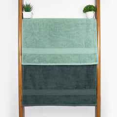 Rangoli 100% Cotton Fibre Bath Towel 1000 Gsm | Highly Durable & Super Absorbent Towel | Skin-Friendly & Quick Drying Luxury Towels (Green & Grey) - Pack Of 2