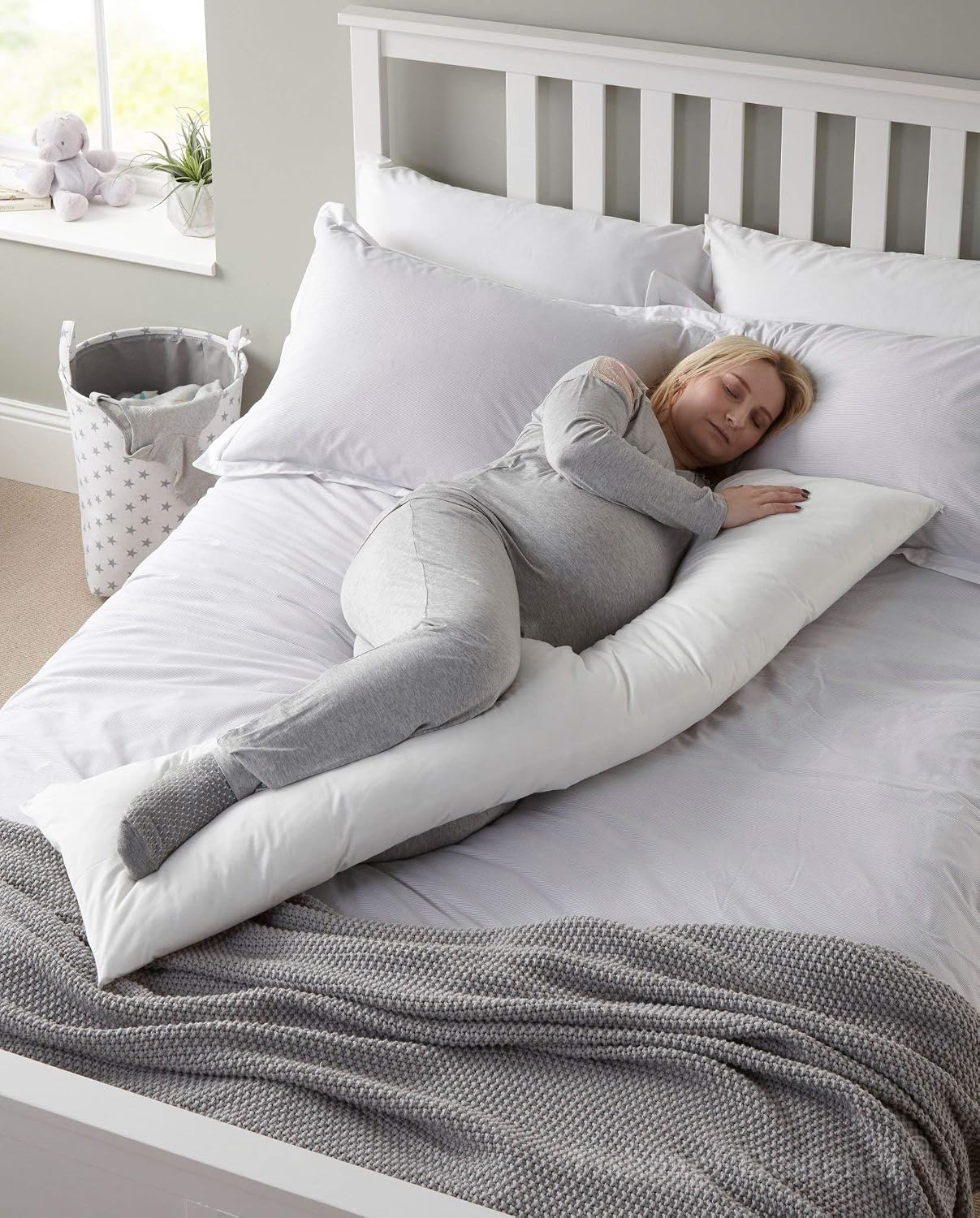 Ultra Soft Microfiber Full Body Pillow, Large Pillows, White - 54 X 18 Inches | Long Pillows For Use During Pregnancy, Side Sleeper - Cotton White Stripes Cover | Neck Support - Pack Of 1