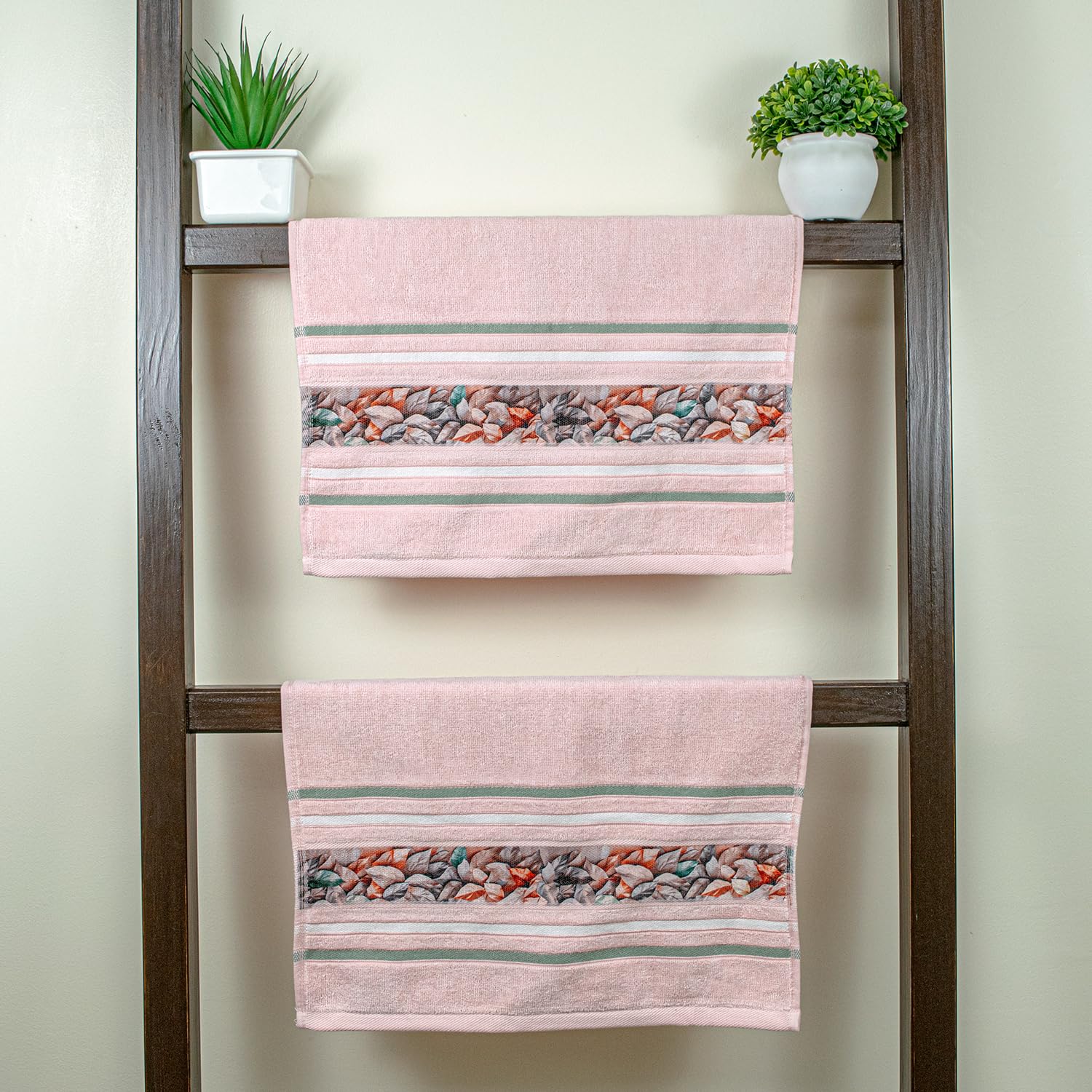Rangoli 100% Cotton Hand Towel 450 Gsm | Hanging Towel Soft, Luxury & Highly Absorbent Towels Fade Resistant & Multipurpose Hand Towels (Peach) - Pack Of 2