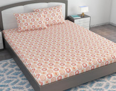 King Size Double Bedsheet With 2 Pillow Covers - 108 X 108 Inches, White & Red Orange | Soft & Durable For Everyday Use - All Season Comfort