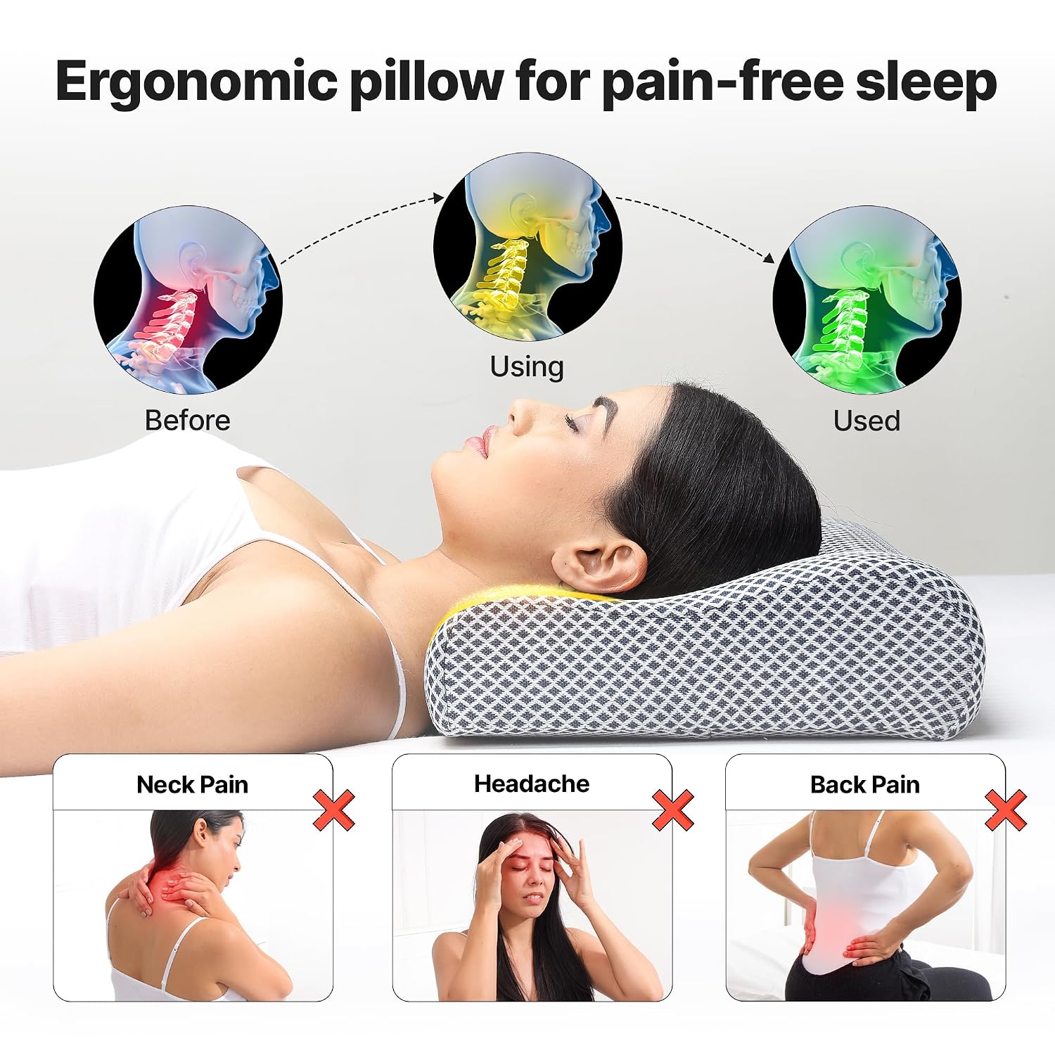 Ultimate Cervical Pillow For Neck & Shoulder Pain Relief, Grey Mesh | Improves Posture & Spinal Alignment | For Pain Relief Cushion With Memory Foam Pillow & Skin Friendly Cover