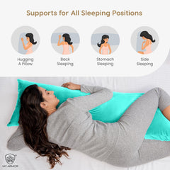 Microfiber Body Side Pillow For Sleeping For Pregnancy, Aqua Green - 53 X16 Inches | Long Cuddle Pillow For Relaxing, Washable, Premium Velvet Outer Cover With Zip, Adjustable Pillow
