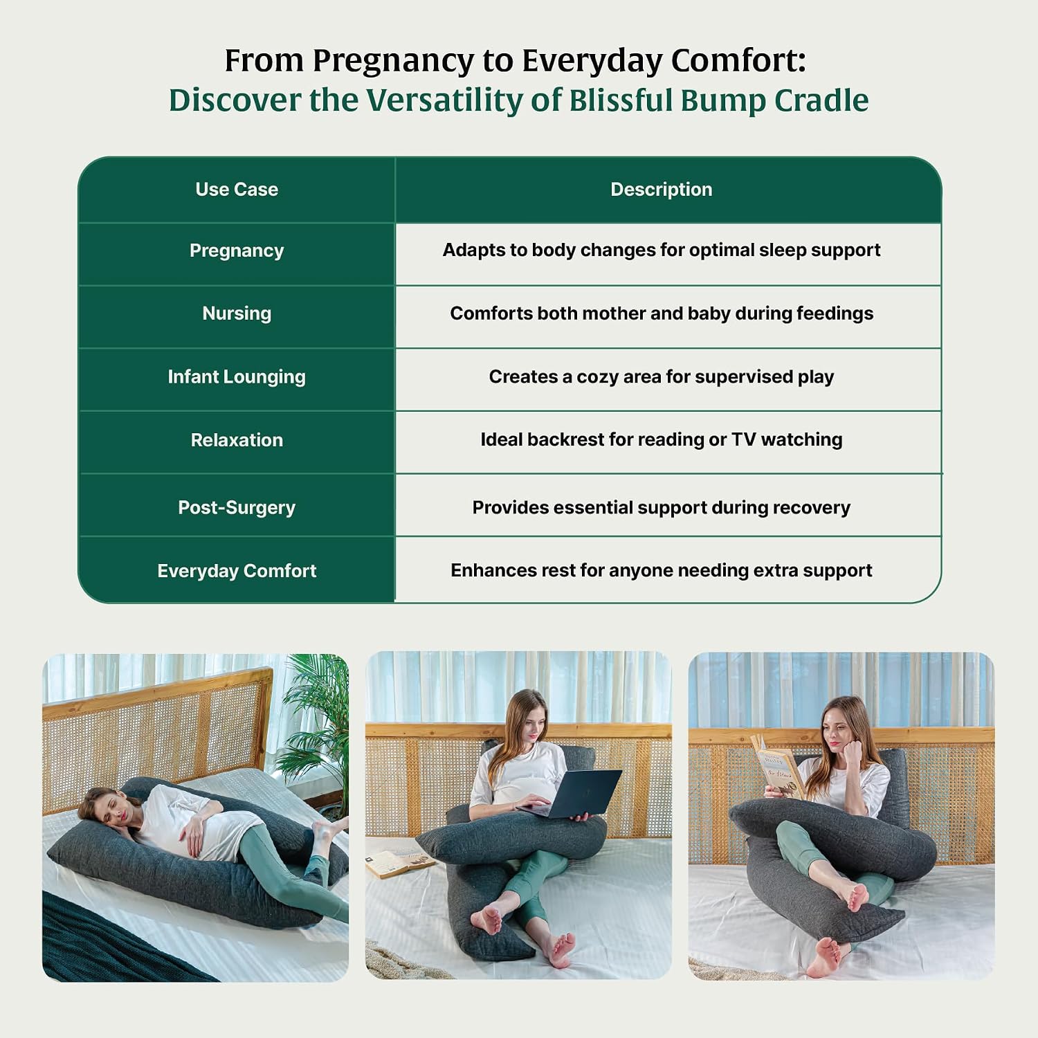 Full Body U Shaped Pregnancy Pillow For Pregnant Women, Belly Support Pillow, Grey | Maternity Pillow For Pregnancy Sleeping | Gift For Expectant Mother, Easy To Maintain, Washable Cover