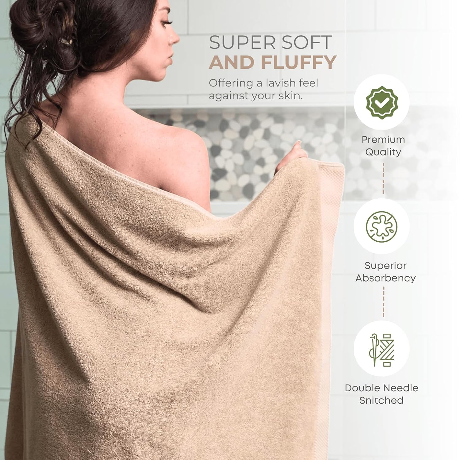 The Veloure 100% Cotton Jumbo Extra Large Bath Towel 550 Gsm | Super Soft & Fluffy Hotel & Home Use Bath Towel (Sand)
