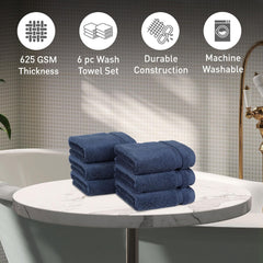 Mytrident Finesse 100% Cotton Face Towels 1200 Gsm (Navy) -6 Piece