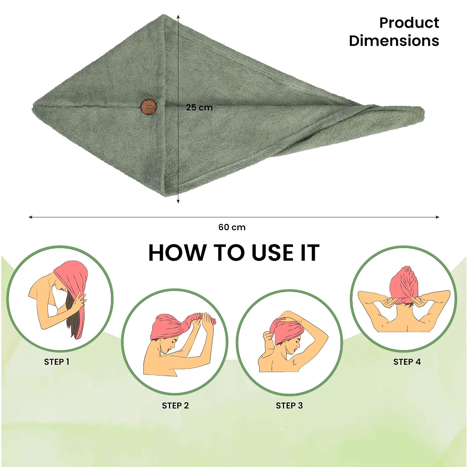 Mush Bamboo Hair Towel 300 Gsm | Ultra Soft, Absorbent & Anti Microbial Hair Wrap (Olive Green)