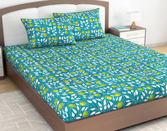 100% Cotton Double Bedsheet For King Size With 2 Pillow Covers | 108 X 108 Inches, Teal & Yellow - Perfect For Home, Guest House, Hotel | Soft, Breathable & Comfortable