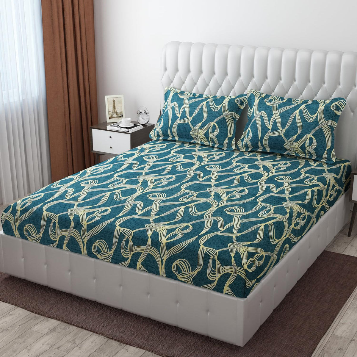Fitted King Size Double Bedsheet For With 2 Pillow Covers - 72 X 78 X 8 Inches, Sea Green | 300 Thread Count Breathable & Durable - Luxurious & Comfortable Bedsheet