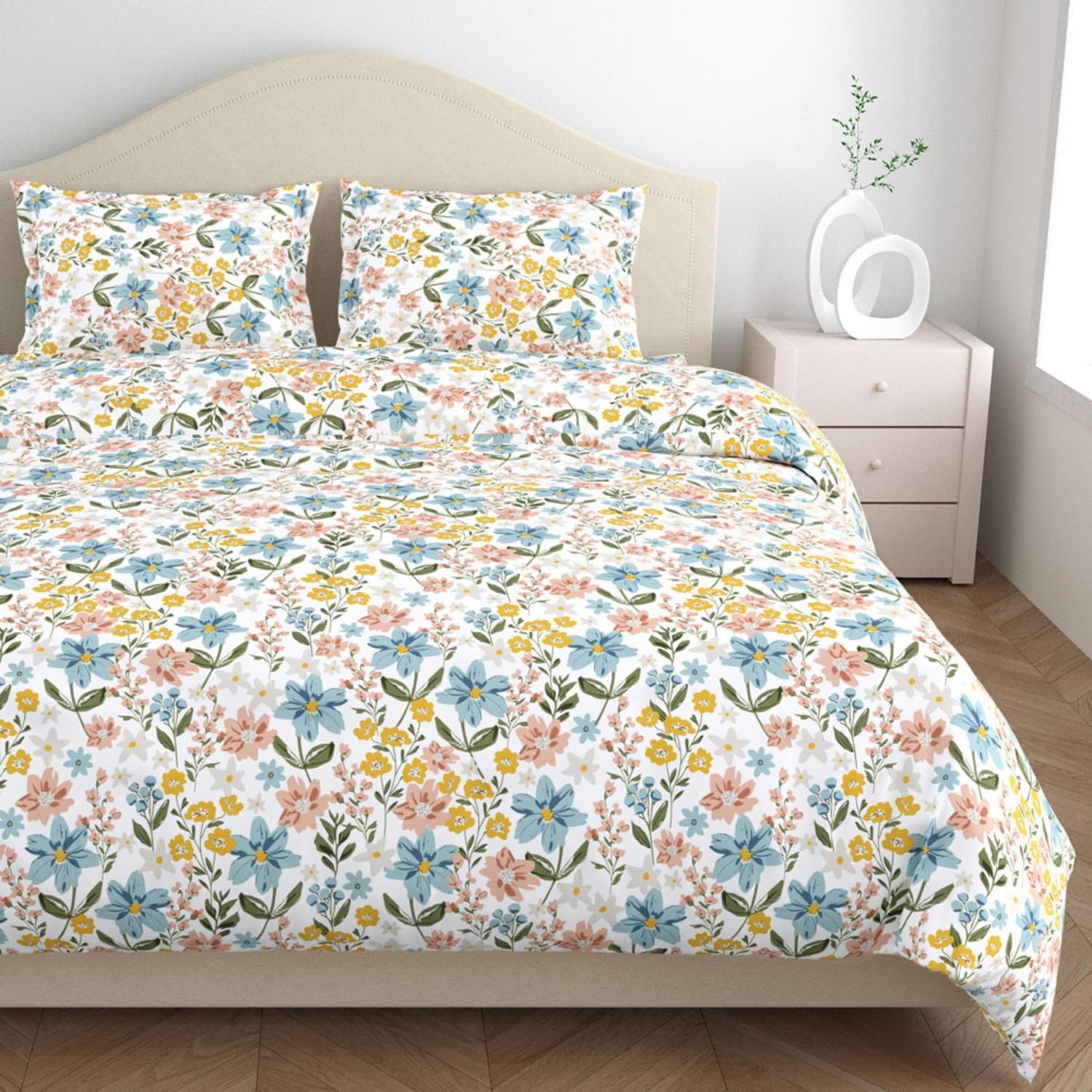 Flat Bedsheet Queen Size Bed With 2 Pillow Covers - 100 X 90 Inches, Multicolor | Soft, Breathable & Durable | Skin-Friendly & Durable
