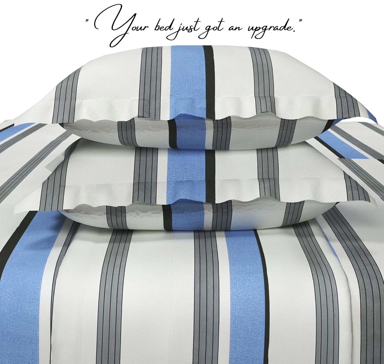 Super King Size Bedsheets With 2 King Size Pillow Covers - 108 X 108 Inches, White & Blue | Perfectly For Gifting In Various Occasions