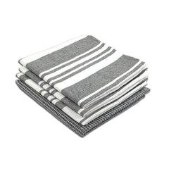 Indihaus Cotton Multi-Purpose Kitchen Hand Towels 250 Gsm | Waffle & Stripes Lunch, Dish Towel (Slate Grey)- Pack Of 4
