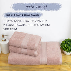 Rangoli 100% Cotton Fibre 1 Bath & 2 Hand Towel 900 Gsm | Highly Durable & Super Absorbent Towel | Skin-Friendly & Quick Drying Luxury Towels (Peach) - Pack Of 3