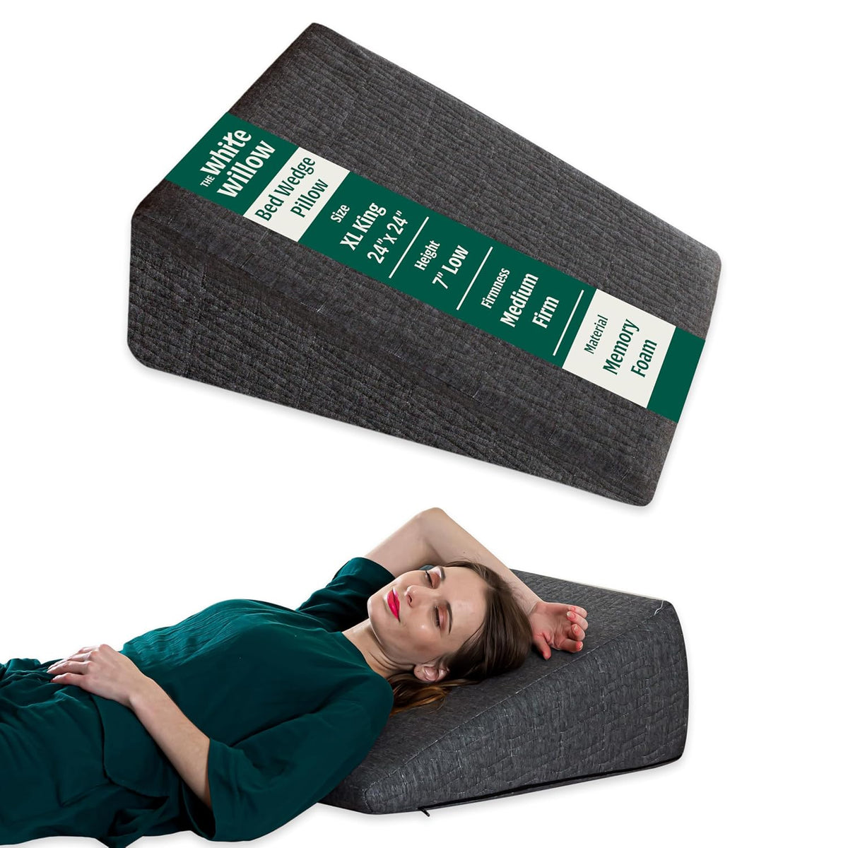 Bed Wedge Pillow, For Back Support Pillow, Dark Grey - XL King Size - 24 L X 24 W X 12 H Inch | Cooling Gel Memory Foam Pillow & HR Foam Pillow, Removable Pillow Cover, Eco-Friendly