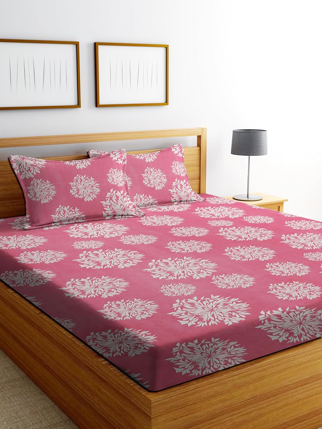 1 Bedsheet King Size 2 Matching Pillow Covers - 72 X 780 Inches, Pink & White | All Around Elastic Soft & Durable Bedding For Bedroom - Lightweight Perfect For All Seasons
