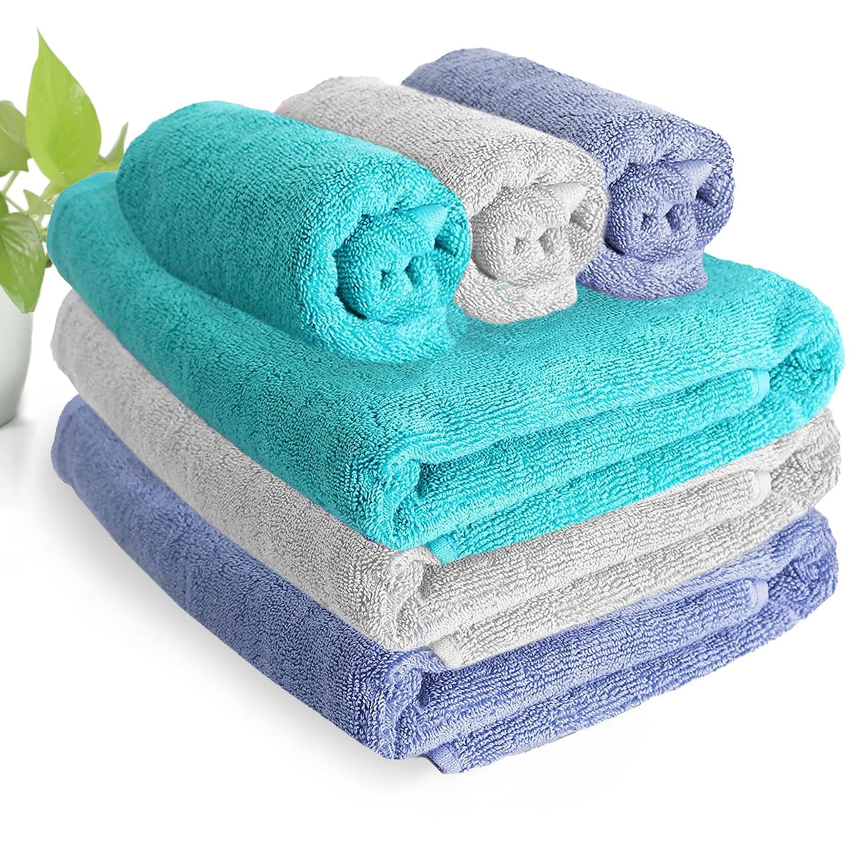 Heelium Bamboo Towel Set 3 Bath & 3 Hand Towel 1900 Gsm | Super Soft & Antibacterial Towel (Light Grey, Teal, Iris)