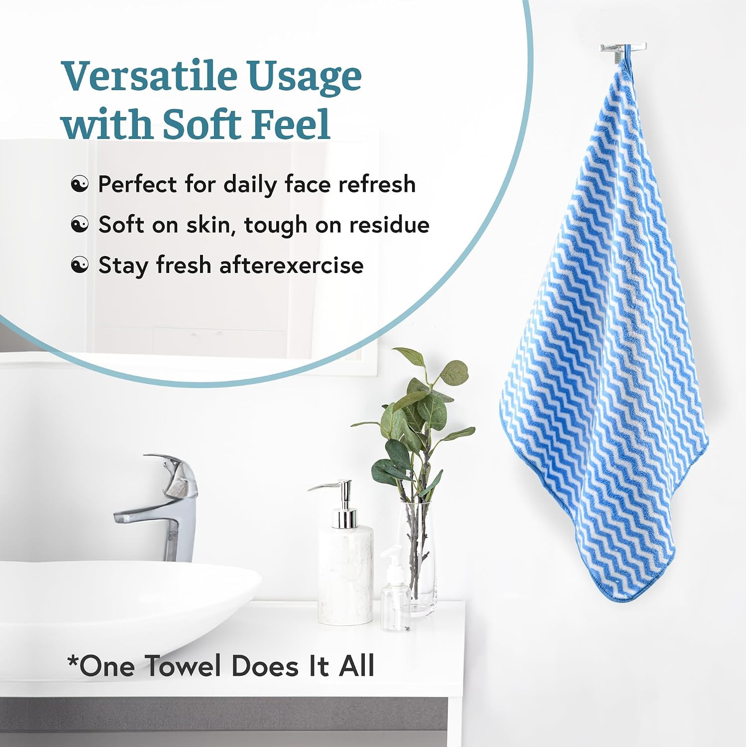 Heart Home Microfiber Soft Face Towels 700 Gsm | Quick Dry & Absorbent Hanging Hand Towels Zig Zag - Blue (Pack Of 3)