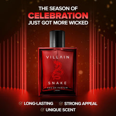 Villain Snake Eau De Parfum 100ml 3.4 Fl.oz. Strong, Smoky, Sexy & Masculine Fragrance | Best Gift For Men