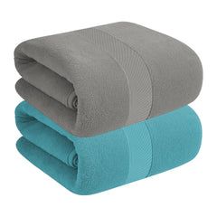 House Of Terry 100% Cotton Bath Towel 900 Gsm | Quick Dry, Soft & Absorbent, Fade-Resistant, Skin-Friendly For Men & Women Towel (Sky Blue & Grey) - Pack Of 2