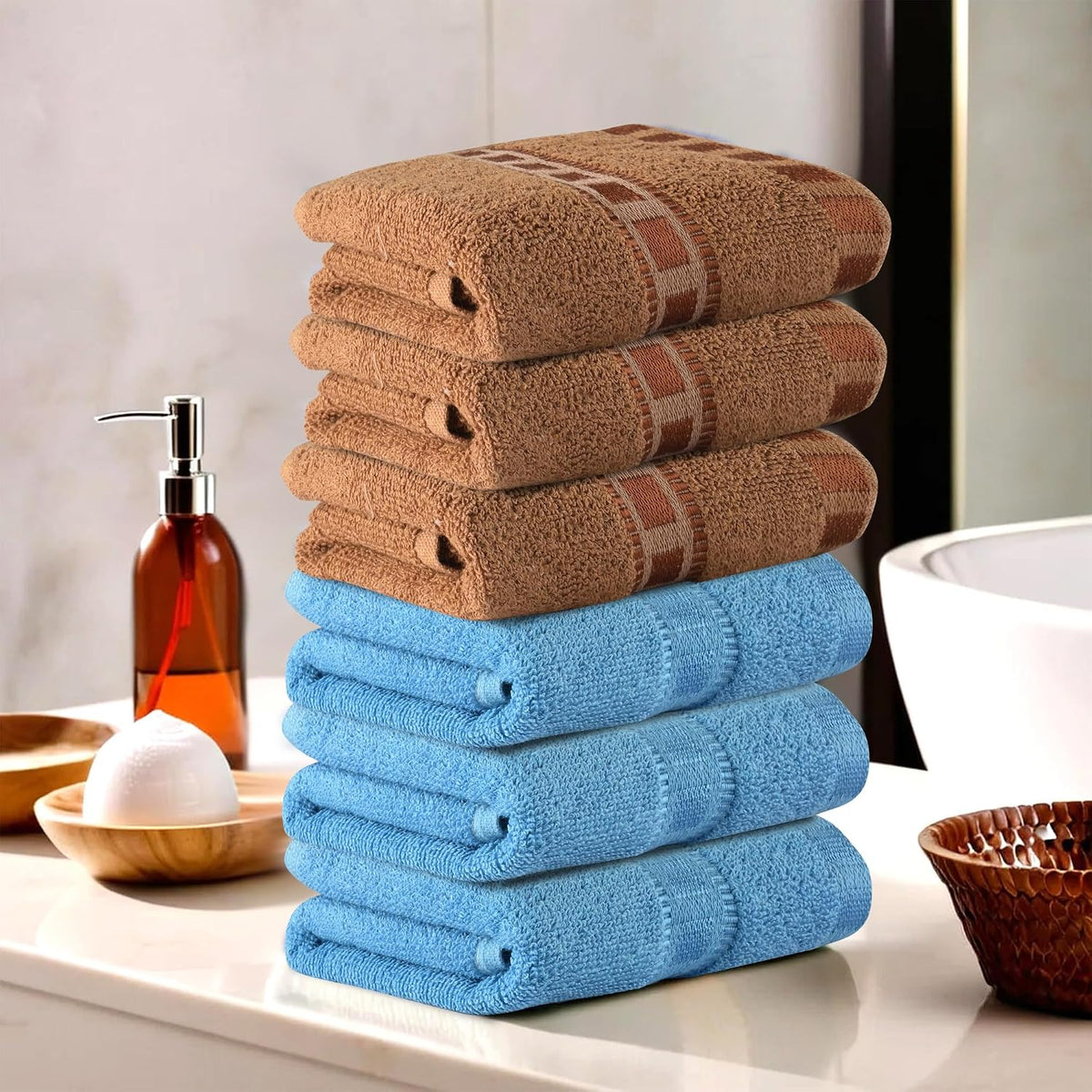 Kuber Industries Soft Cotton Face Towels 1200 Gsm | Easily Washable Towels & Workout Gym Napkins For Men - Sky Blue & Golden (Pack Of 6)