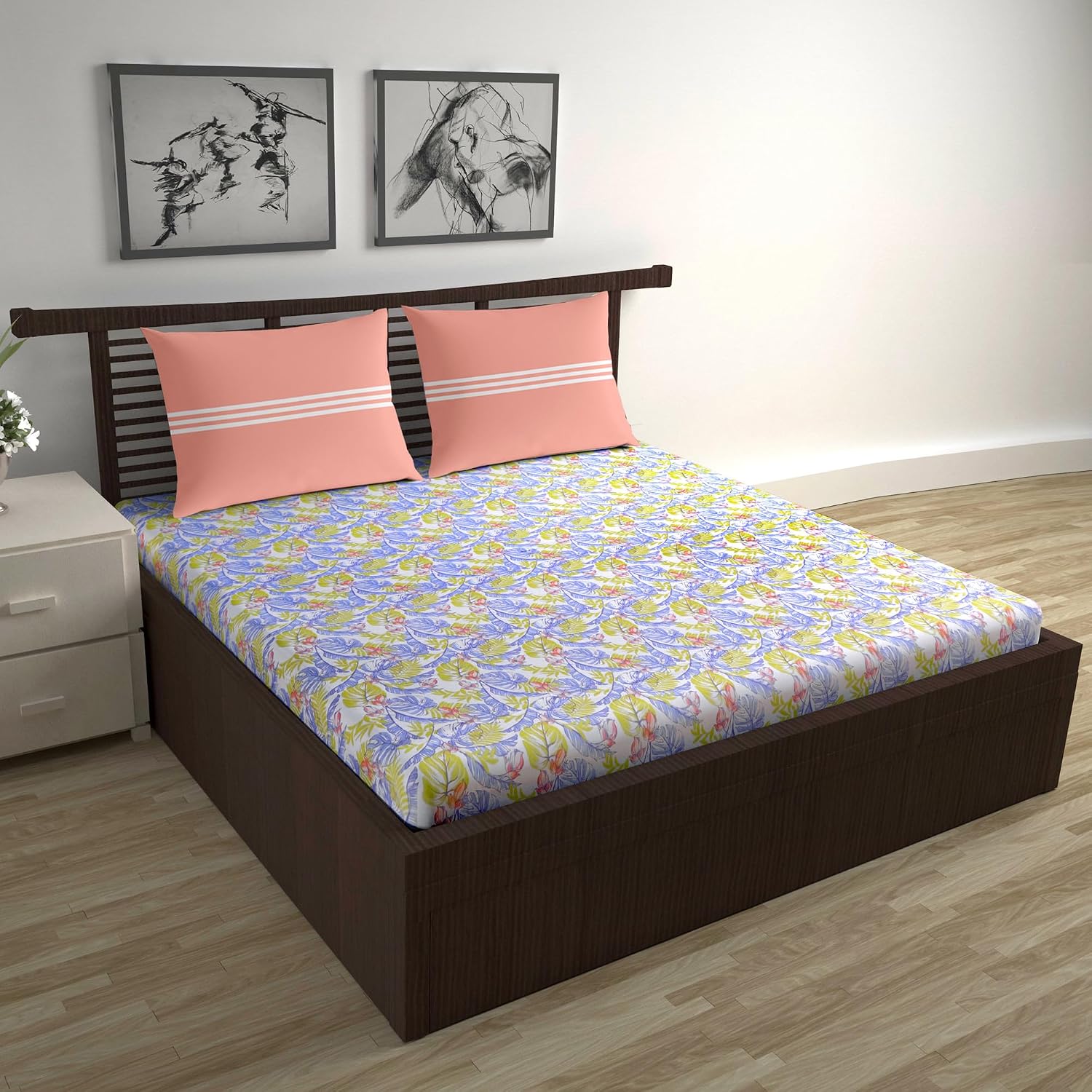 Cotton Double Bedsheet With 2 Pillow Covers - 87 X 100 Inches, Lavender Gold | Smooth & Comfortable For Daily Use - All Weather Coziness & Bedroom Style