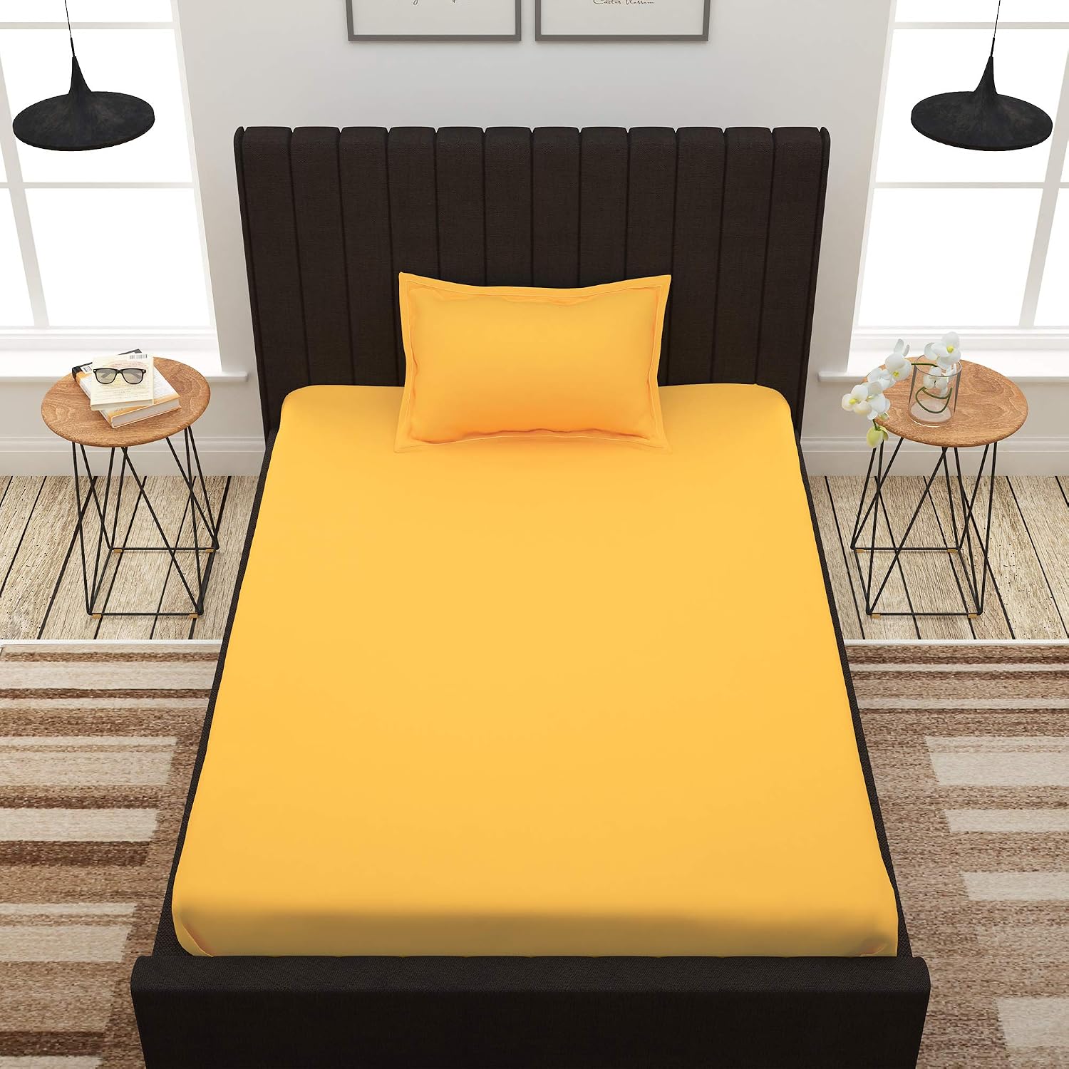 Single Bedsheet With 1 Pillow Cover - 61 X 88 Inches, Lemon Yellow | Perfect For Gifting On Diwali & Baby Showers Christmas Bedsheet