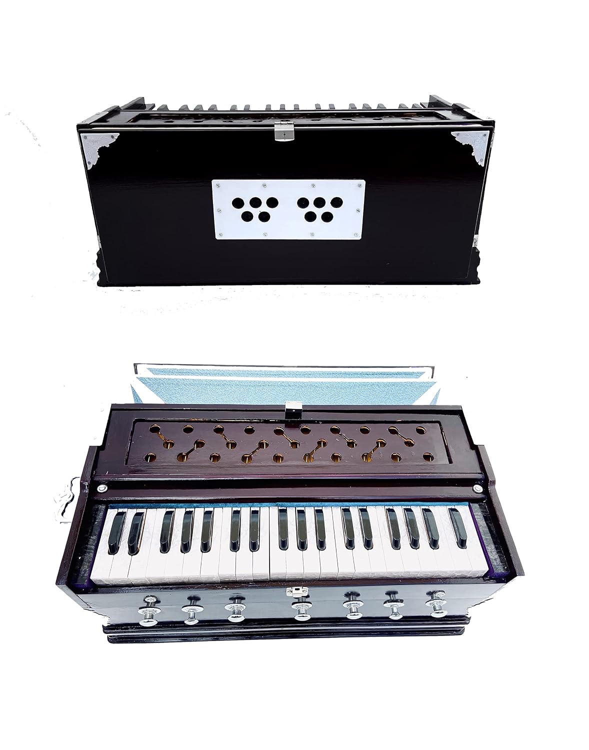 Harmonium For Beginner Or Student - 7 Stopper, 39 Keys, Two Reeds (Bass+ Male), Double Fold Bellow | Two Side Carry Handles, Jaali Frame On Keys