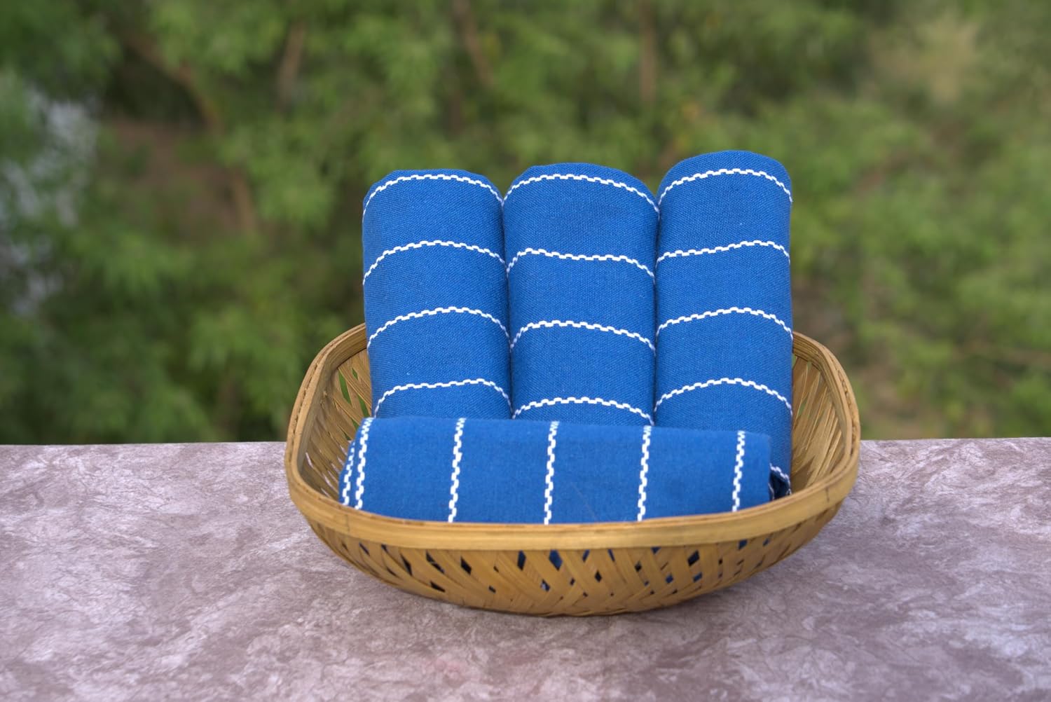 Crazyweaves Crazy Weaves Cotton Hand Towel 400 Gsm | Lunch Box Towels Daily Use 100% Pure Cotton Towel | Pack Of 4 (Blue Dobby)