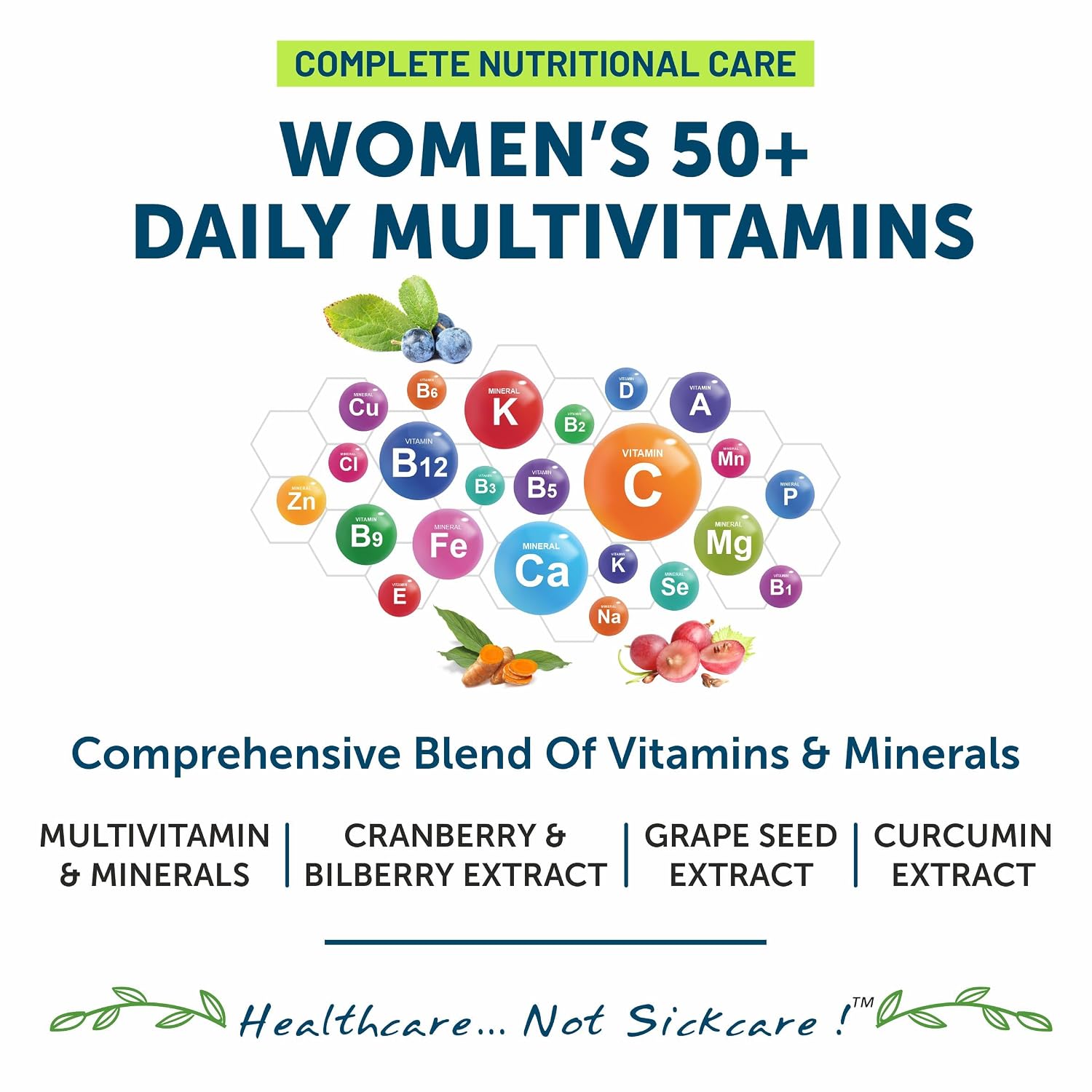 Bliss Welness Multivitamin For Women 50 Plus Age | With Calcium Magnesium Zinc & Other 33 Vitamins, Minerals For Joints, Heart, Skin, Vision & Cognitive Support | 60 Veg Tablets , 100gm 0.2lbs