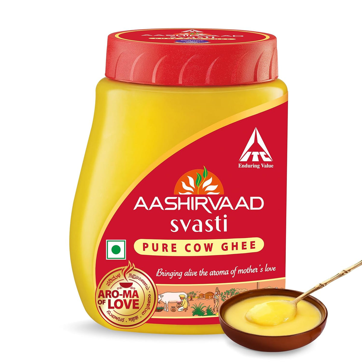 Natural Svasti Desi Cow Ghee By Aashirvaad | Naturally & Healthy Protein Fiber Desi Ghee Perfect For Laddus | (1 Liters) 33.8 Ounce | Jar Pack