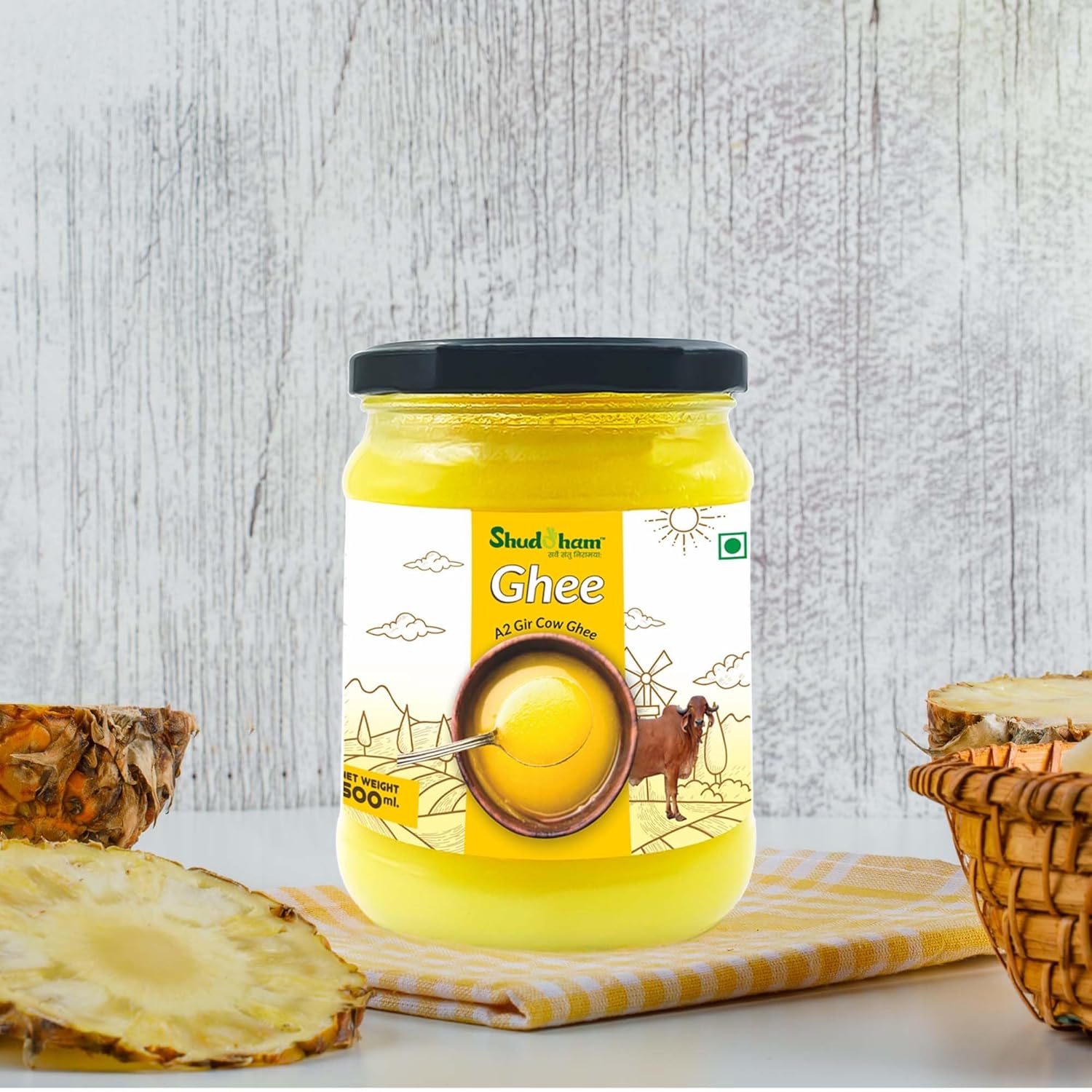 Pure Organic Gir Cow Ghee By Youshuddham | Traditional Bilona Method Desi Ghee For Cooking, Baking & Health | (500ml) 16.9 Ounce | Jar Pack