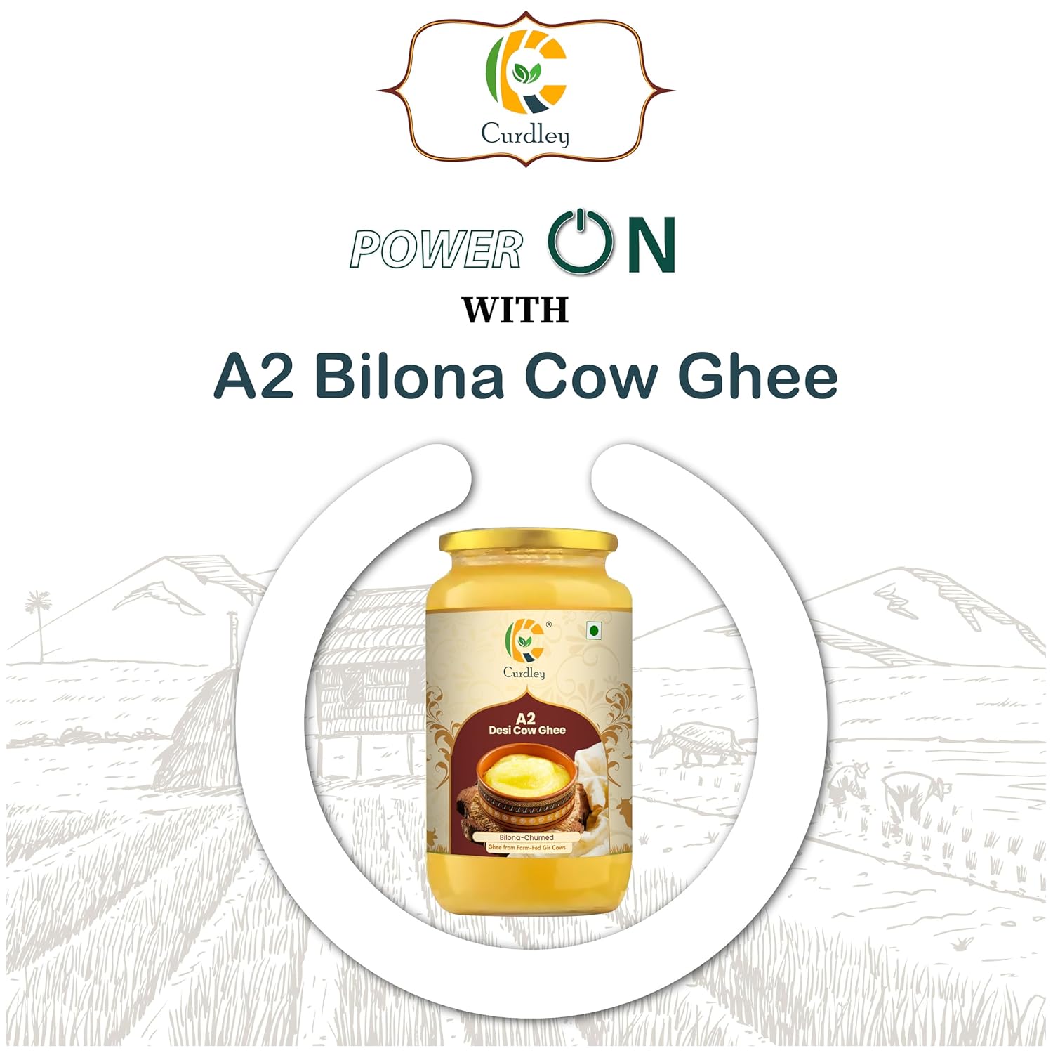 Pure A2 Desi Pure Handmade Cow Ghee By Curdlay | High In Protein Fiber Healthy Nutrients Desi Ghee Good For Baking | (1 Litr) 33.8 Ounce | Jar Pack