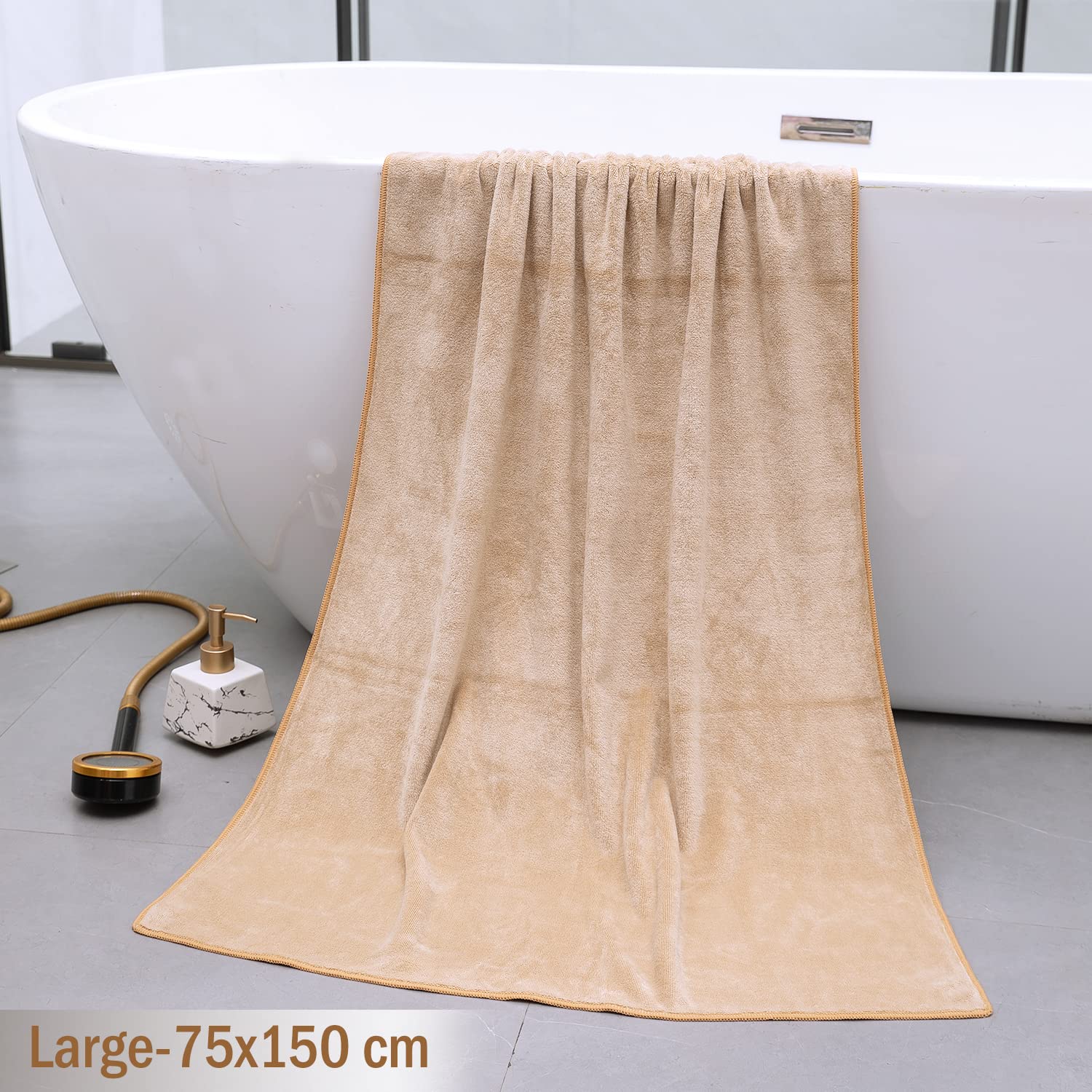 Hokipo Super Soft Microfiber Bath Towel 450 Gsm Large Cream (IN-641-CRM)