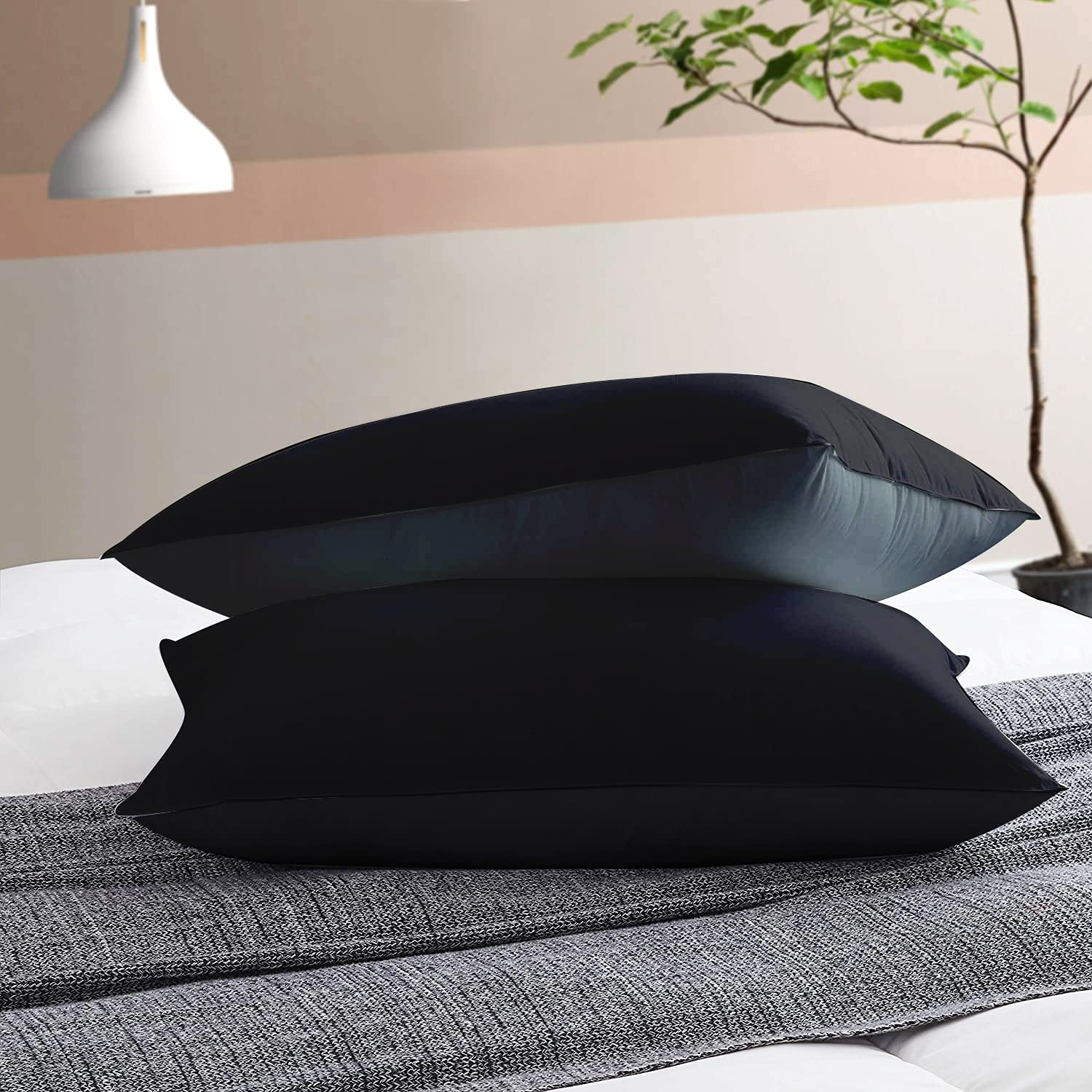 Premium Microfiber Soft Pillow For Sleeping, Black & Grey, King Size - 17 X 27 Inches | Comfy Hotel Comfort Pillow, Vacuum Packed | Bed Pillow, Hypoallergenic, Lightweight - Set Of 2