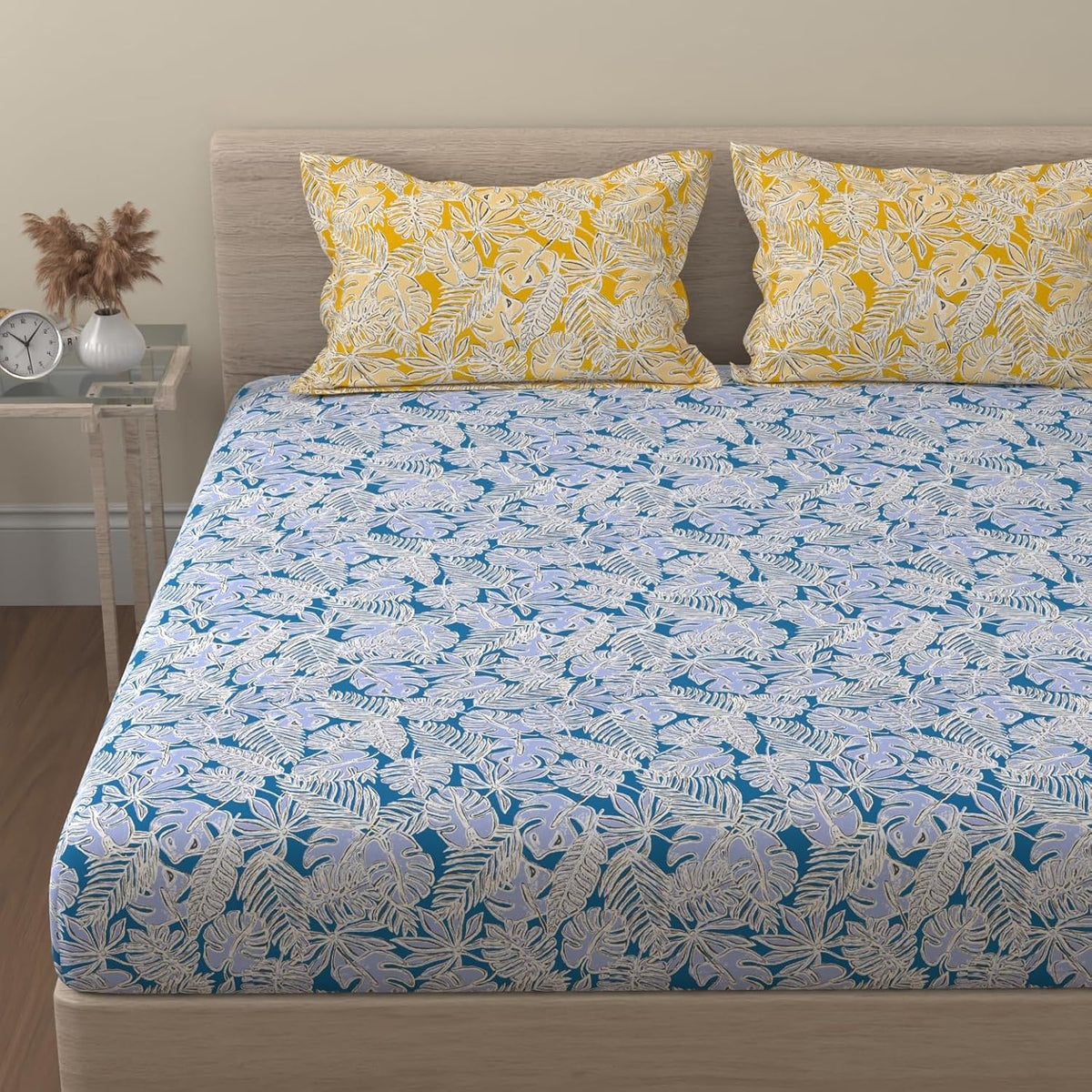 Bedsheet For Queen Size - 88 X 96 Inches, With 2 Pillow Covers, Blue & Yellow | Ideal For Daily Use & Gifting Bedsheet | Designer Printed Bedsheet Set