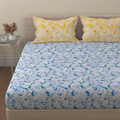 Bedsheet For Queen Size - 88 X 96 Inches, With 2 Pillow Covers, Blue & Yellow | Ideal For Daily Use & Gifting Bedsheet | Designer Printed Bedsheet Set