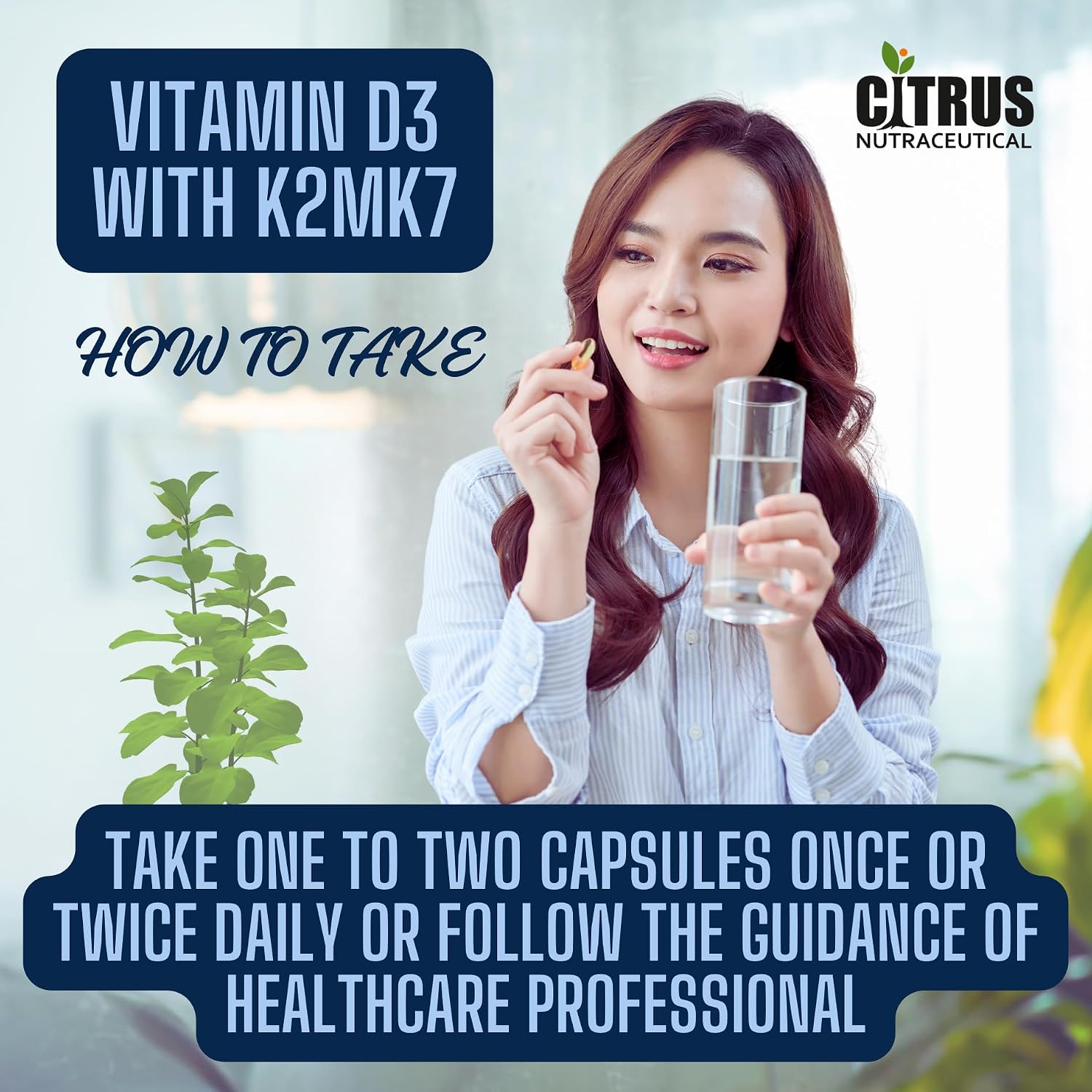 Citrus Nutraceutical Vitamin D3 With K2mk7 Supplement | Supports Immunity, Stronger Bone & Heart Health | 60 Veg Capsules, 100gm 0.2lbs