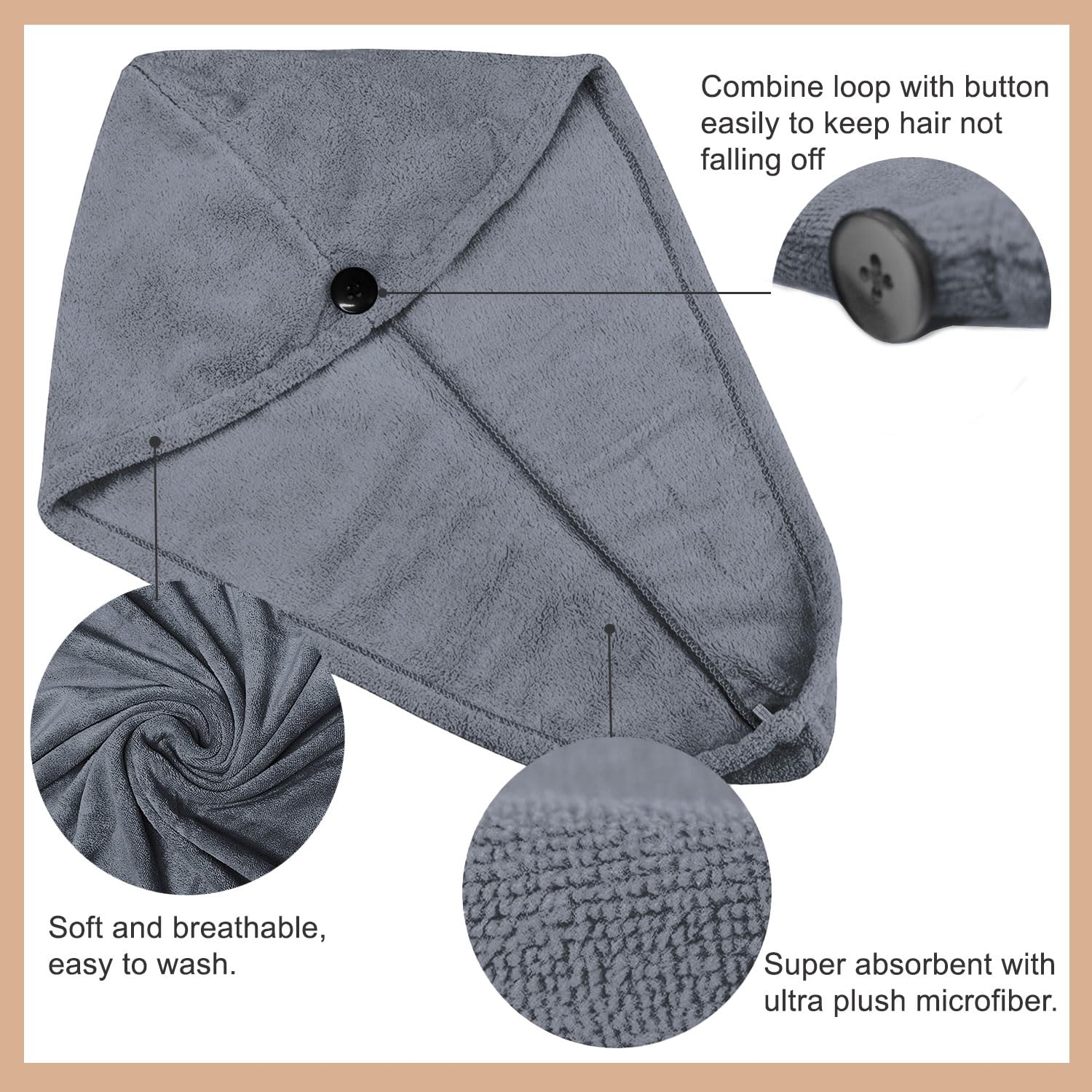Sassoon Venir Microfiber Hair Wrap Towel 450 Gsm | For Women With Smooth Texture Super Absorbent Quick Dry Hair Turban (Stormdust)
